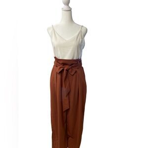 Forever 21 Rust and White Belted Size Large Wide Leg Jumpsuit